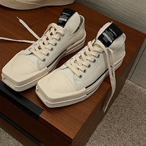 JY Light Cooked Mens Dress Square Head Collage Shoes Fabric Shoes 2022 Spring Lacing Canvas Flat Bottom Shoes Mens Shoes Trendy New