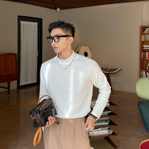 JY Lightly Wearing White Semi-high Neck Backing Shirt Men's New Fall Winter Mid-high Neck with Tide Long Sleeve Thickened T-Shirt