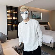 JY Light Cooked Mens Dress White Folds Long Sleeves T-shirt Male Spring Autumn New Pure Color Round Collar Design Sensation Loose Jacket