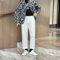 JY light familiar wear casual trousers men's 2021 autumn new solid color trousers Korean straight loose white trousers