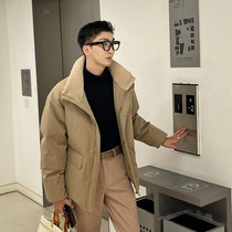 JY light cooked wearing a hitch classic flip collar short down jacket for men 2021 new casual loose winter jacket