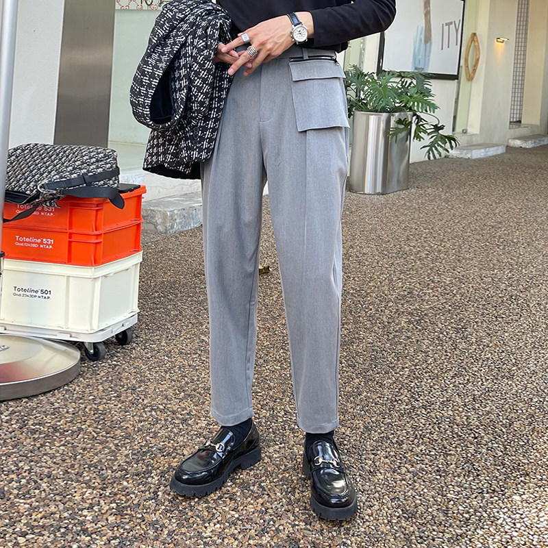 JY Light Cooked Grey Casual Pants Men's 2022 Spring and Autumn New Harlan Pants Removable Large Pocket Loose Pants