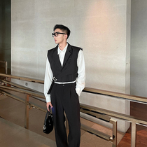 JY is light and familiar with the short design vest men's 2021 autumn new loose casual black sleeveless top