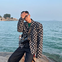 JY Light Cooked Mens Clothing Black Checkerboard G Casual Suit Jacket 2022 Spring New little crowddesign feel Western-style clothes