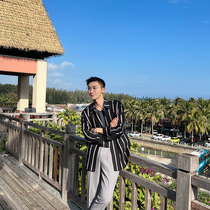 JY light ripened mens clothing Black white striped shirt Long sleeve loose Conspicuated Holiday 2022 Spring and autumn new