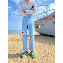 JY Light Cooked Mens Clothing Design Sense Dash Blue Jeans Straight Barrel Spring New Long Pants Casual Pants Tide