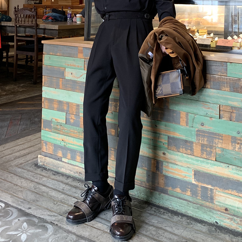 JY Light Cooked Wearing Hitch Black Casual Western Dress Pants Man Spring Fall Feeling Pants Straight Barrel Loose White Texture Long Pants