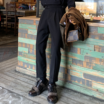 JY Lightly Wear Black Casual Suit Pants Men's Spring and Autumn Hanging Pants Straight Pants Loose White Texture Pants