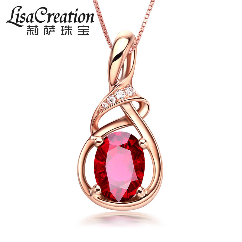 lisa creation0 75 carat rubellite pendant women's 18k rose gold inlaid colored gemstone necklace