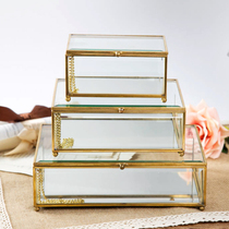 Simple home with lid glass storage box European retro Princess decoration ring jewelry jewelry box display props