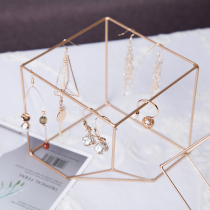New gold display rack geometric cube earrings jewelry frame metal jewelry rack window counter display