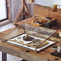 Trapezoidal polygon retro copper edge glass jewelry box ornaments Princess jewelry storage box display box decorations