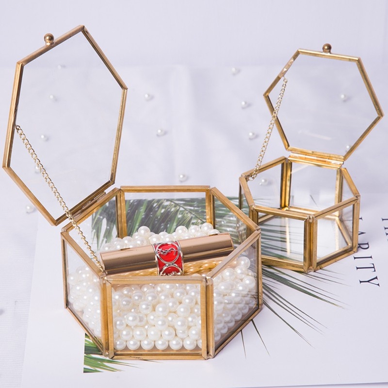 Light Luxury Eternal Flower DIY Wedding Ring Box Transparent Glass Gold Jewelry Box Souvenir Storage Box Jewelry Box