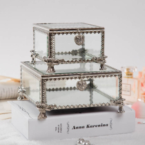 Antique bedroom retro Princess female gold jewelry jewelry box glass transparent high-end luxury storage box