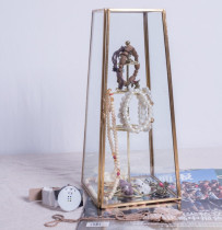 Overseas Design Nordic Decorative Retro Bronze Color Geometric Shaped Jewelry Shelf glass Chen set Show shelf