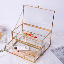 Creative double layer design jewelry European storage box jewelry transparent retro jewelry box glass copper decorative box