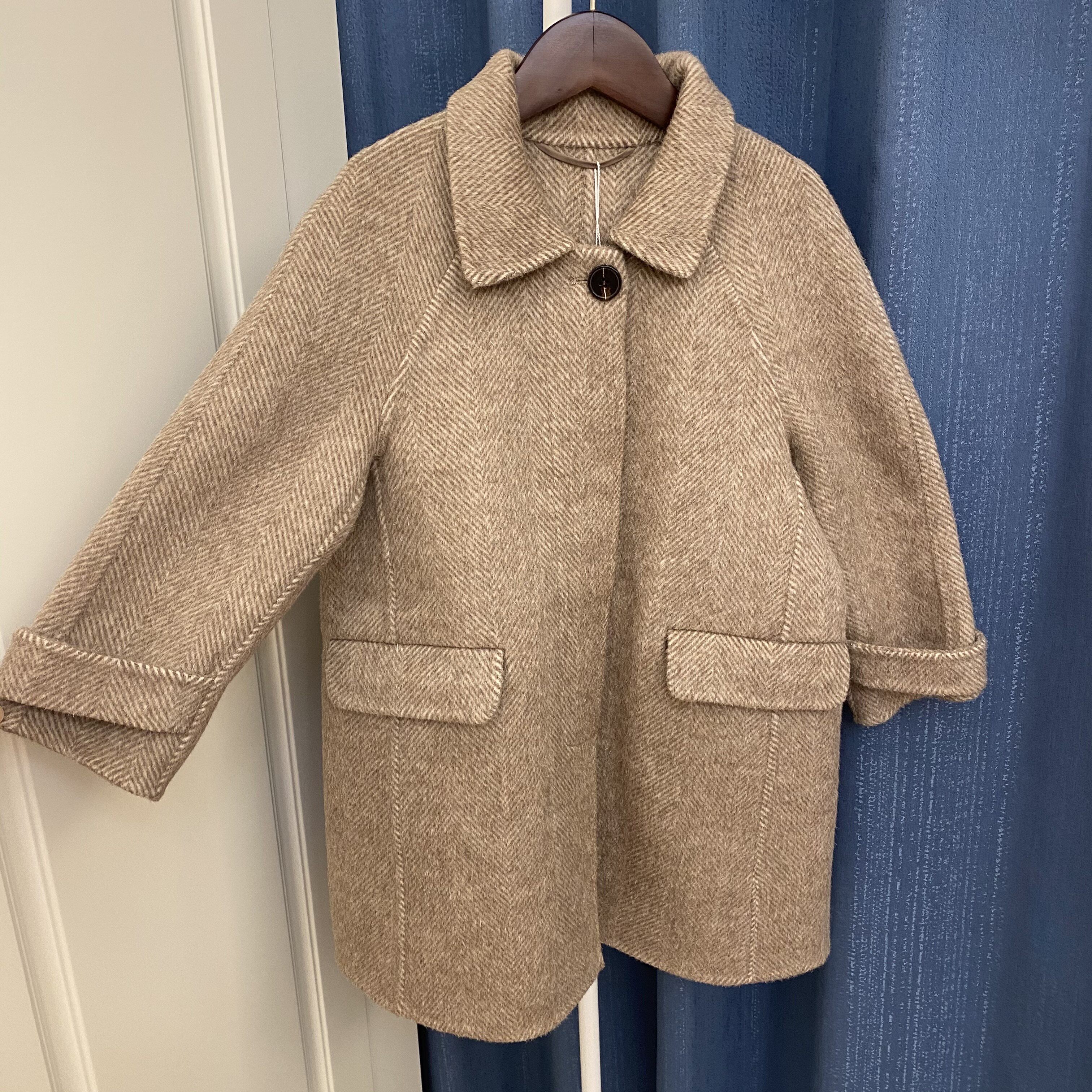 Breaking Code Child Bifacial Wool Coat Male Girl Girl Turning Coat Medium Long Version Loose herringbone tattoo large pocket outerwear