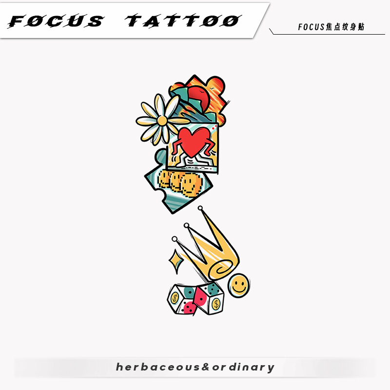 High-End Realistic Tattoo Gd Arm Small Image Patchwork Daisy Colorful Tattoo Stickers for Men and Women, Waterproof and Long-Lasting Stickers