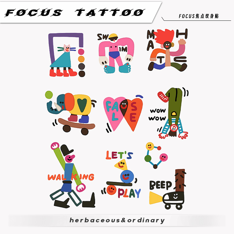 European and American Style Arm Small Tattoo Cartoon Cute Student Stickers Colorful Tattoo Stickers for Men Waterproof Long-Lasting High-Quality Washable for Women