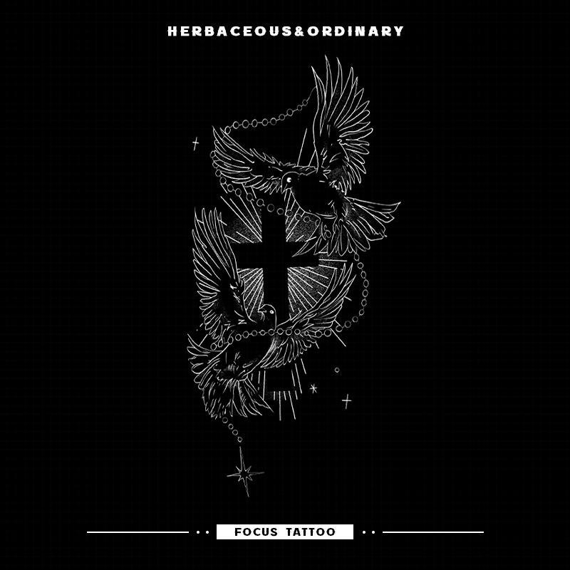 European and American Style High-End Trendy Cool Arm Cross Peace Dove Arm Herbal Tattoo Stickers for Men Waterproof Long-Lasting Stickers