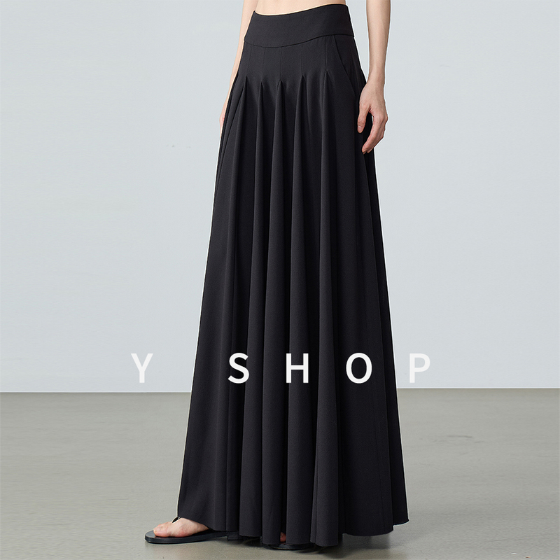 Wei Pu Shiren Spring Hepburn-Style Retro A-Line Large Hem Black Dress with Three-Dimensional Tailoring, Niche Half-Length Long Skirt for Women