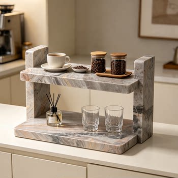 Natural marble desktop storage rack multi-layer storage rack living room bathroom storage box