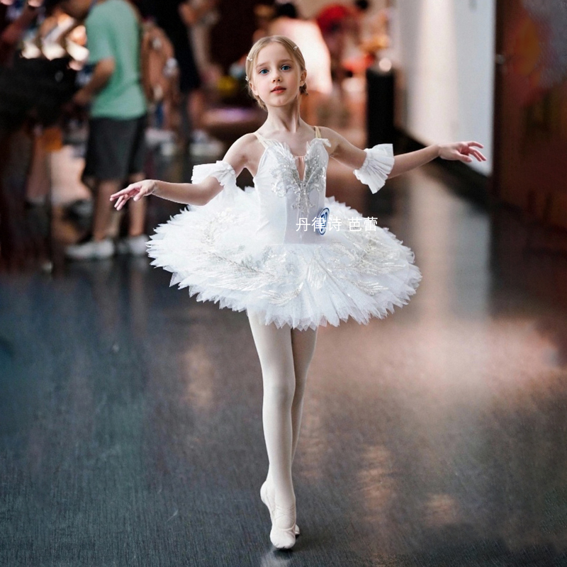 White Sequined Four Little Swan Lake Kidsren Tutu Gauze Skirt Competition Performance Adult Ballet Dance Costume Silver Fairy
