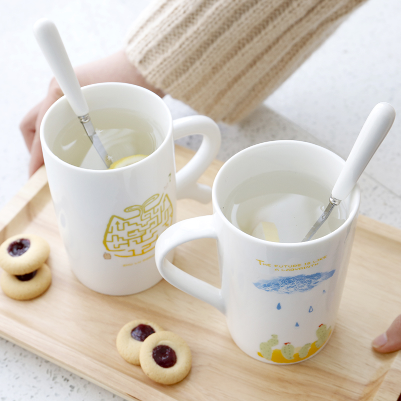 Ceramic keller with spoon, creative tide water cup, lovely cup student couples home milk coffee cup