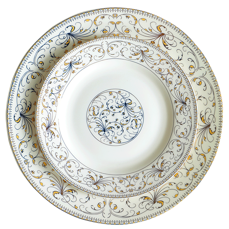 Both of the people 's livelihood ceramic plates of household food dish 7/8 inch FanPan disc European gold clause can microwave tableware