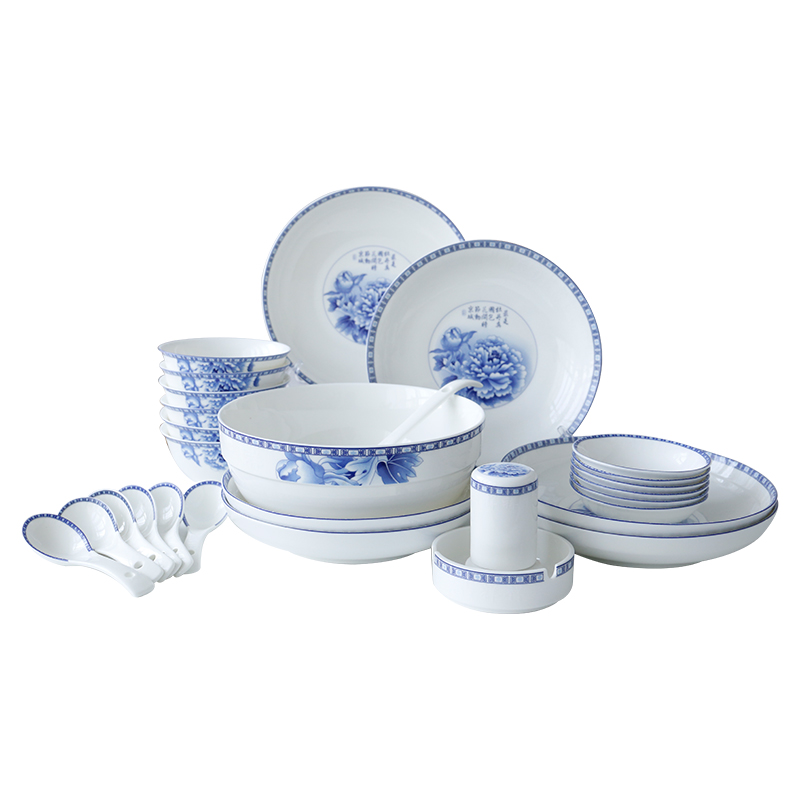 Dishes suit household crockery bowl dish combination 28 head 4/6 Chinese glair bowl dish dish soup bowl