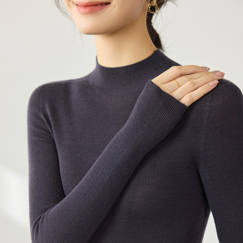 Machine Washable Yangzi Yarn Ribbed Half-High Collar 100% Pure Wool Sweater for Women, Fine Imitation Seamless Pullover Knit Sweater Machine Washable Yangzi Yarn Ribbed Half-High Collar 100% Pure Wool Sweater for Women, Fine Imitation Seamless Pullover Knit Sweater