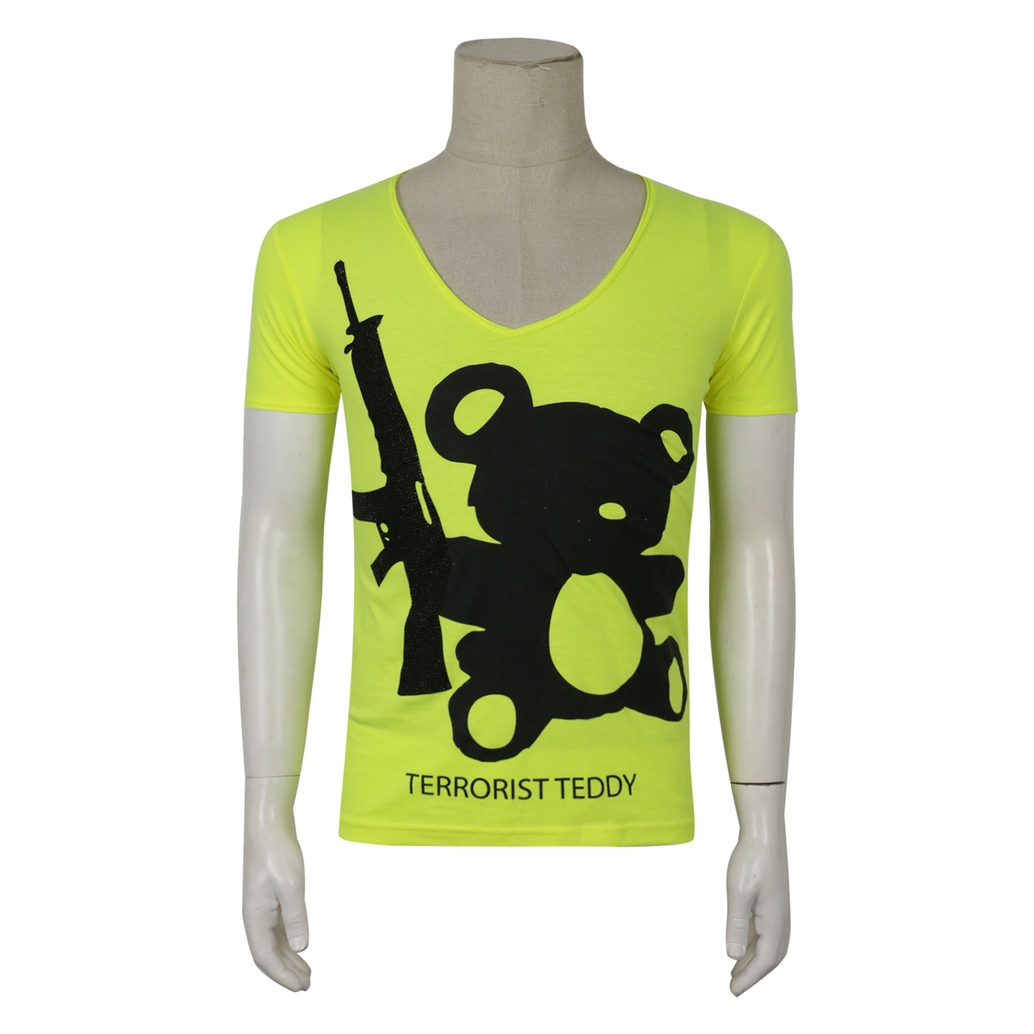 Special 599-P summer men's V-neck short-sleeved T-shirt bear print pattern fluorescent color cotton