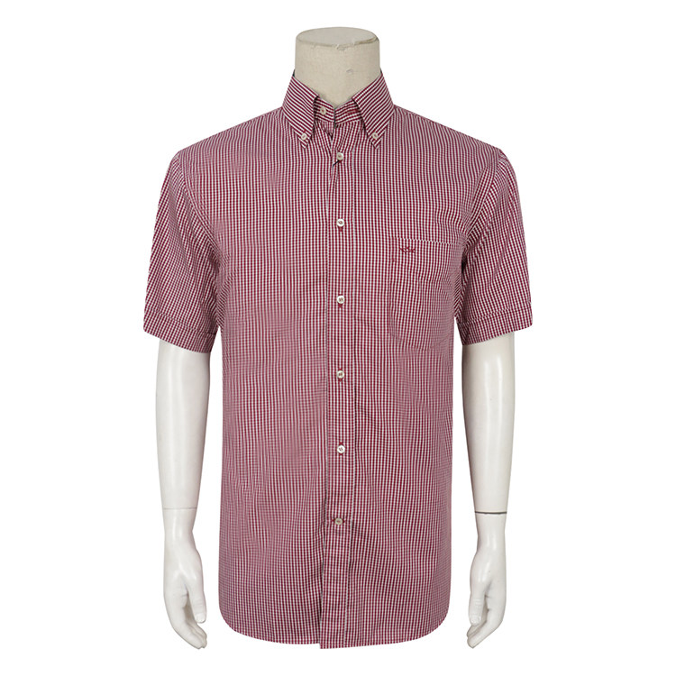 Special 499-Summer men short sleeve shirt Gprint Pocket Small Shark Embroidered Cotton Wine Red