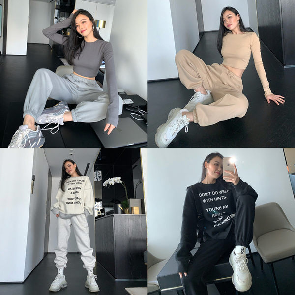 DQSTORE الخريف والشتاء الرياضة سميكة المخملية مستقيم فضفاض التخسيس تنوعا متعدد الألوان بلون Sweatpants سراويلي حريمي للنساء