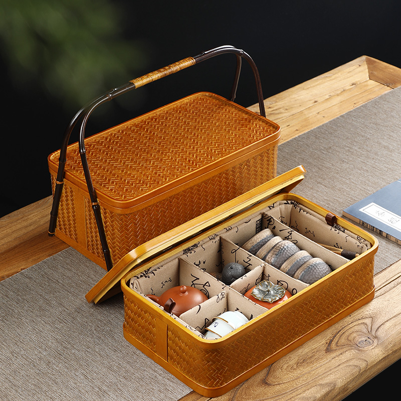 竹工芸　お弁当箱　２段　菓子器　收納籃　茶道具　Q1931 特売！品質保証◇茶具收納盒 茶道 提籃籠 竹細工 收納 竹工芸 2色