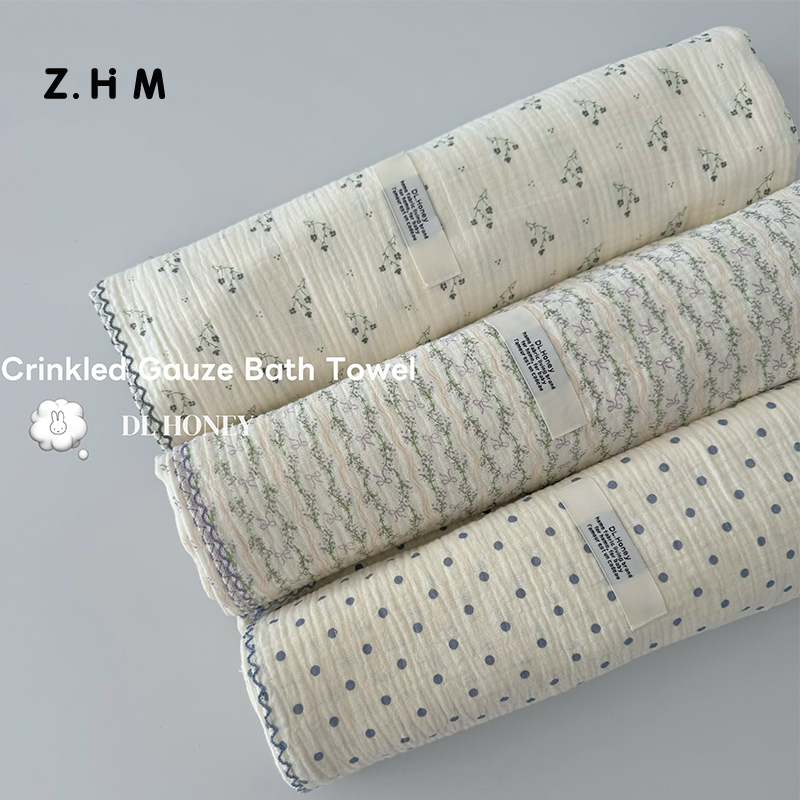 Jiyoujia A-Grade Double-Layer Gauze Pure Cotton Bath Towel Korean Style ins Floral Pattern All-Cotton Absorbent Adult Large Towel Small Blanket