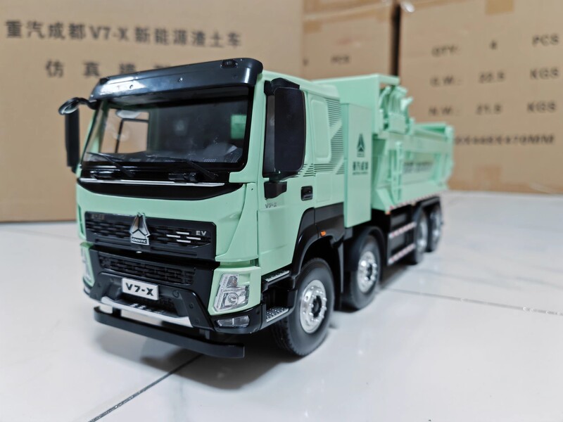 Original 1:24 China Heavy Truck New Energy V7-X Dump Truck Dregs Truck Dump Truck Truck Artificial Model Car Model