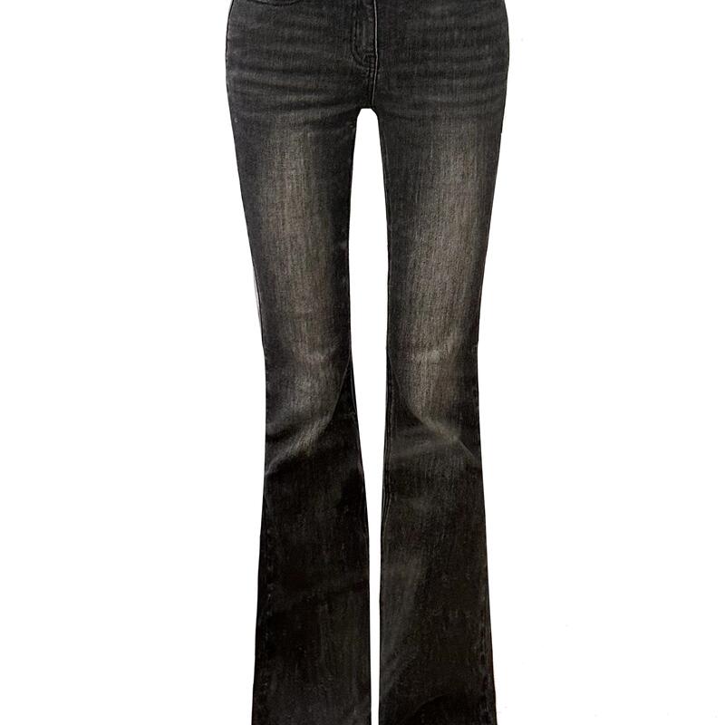 <Roki> Korean Charcoal Gray High-Gloss Hip Padded Washed Jeans, Crotch-Enhancing Pants, Tight and Slimming Look
