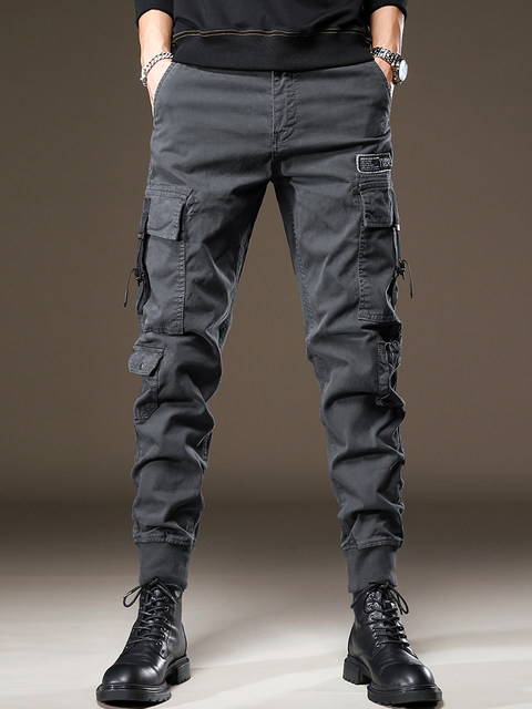 Autumn and Winter Trendy American-Style Paratrooper Cargo Pants for Men, Trendy Brand Coffee-Colored Pants, Men's Functional Long Pants, Men's Casual Pants