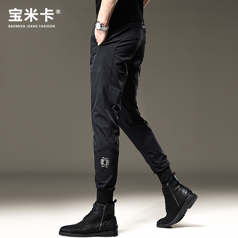 High-End Light Luxury Quick-Drying Ice Silk Casual Pants for Men, Slim Fit, Elastic, Autumn and Winter Ultra-Thin Black Sports Pants for Men