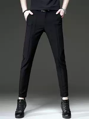 High-end trend brand thin striped leggings men's Korean version of small feet trend wild summer new black men's pants