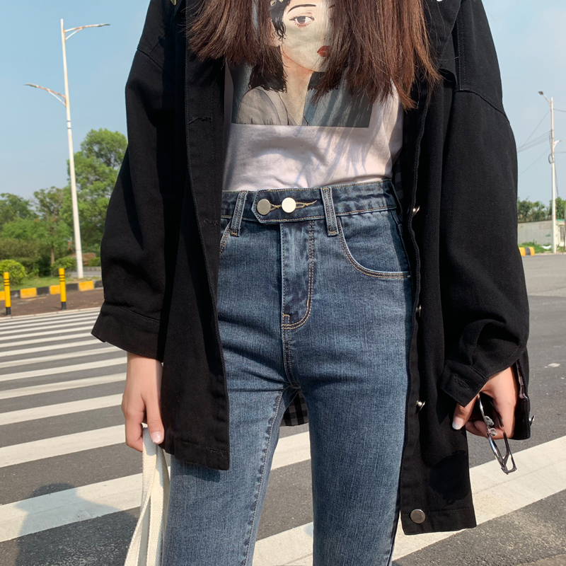 mularsa denim KU woman 2022 autumn winter new high waist double and gush with slim fit slim fit pencil length KU