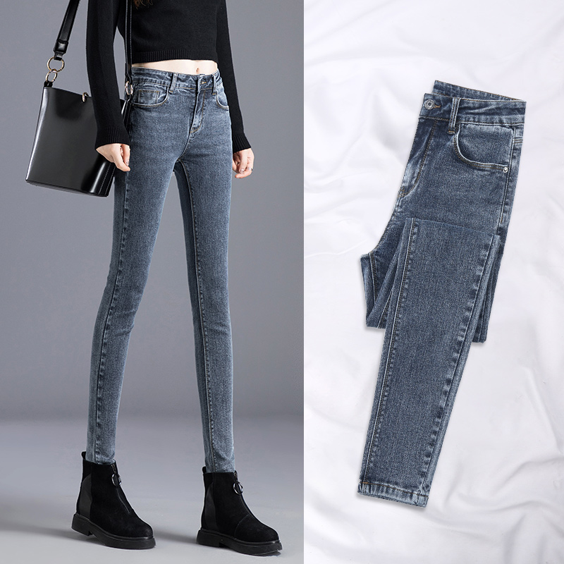 High waist jeans women's spring 2022 new tight-fitting all-match nine-point pants Korean version slim slim cigarette pipe pants