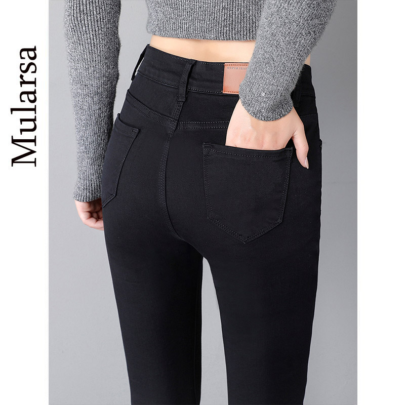 Black Jeans Woman 2021 Autumn Winter New High Waist Display Slim Warm Plus Suede Tight Fit Small Feet Pencil Pants