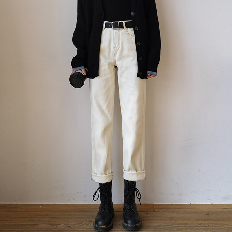 Rice White Broadlegged Jeans Woman 2022 New Autumn Winter High Waist Display Slim Spring Wide Pine Covety Straight Drum Pants