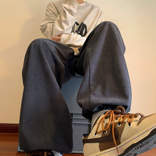 Черные вельветовые демисезонные японские штаны, оверсайз