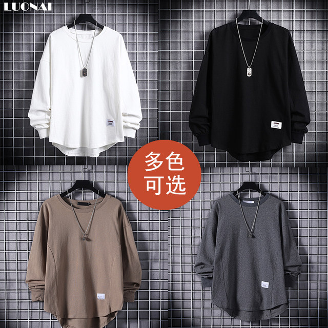 Long-sleeved t-shirt men's spring cotton loose ins autumn new clothes men's wear with round neck sweater bottoming shirt