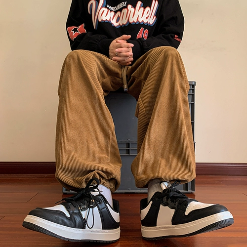 Черные вельветовые демисезонные японские штаны, оверсайз