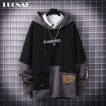 Autumn Winters new Lianhood Mens Day Chaochio Chains 100 Lapped Loose two Cavet Hooded Blouse Blouse