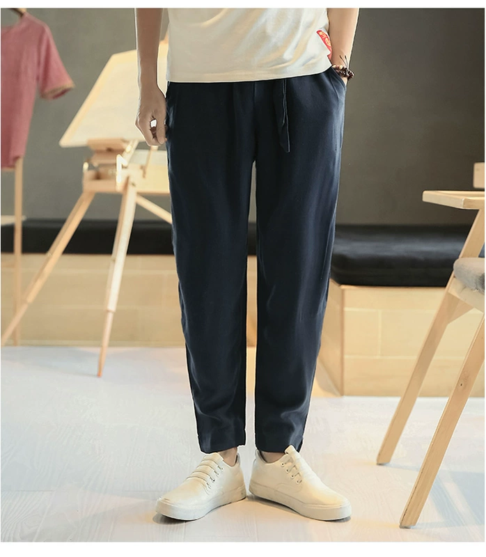 2 Trung Quốc phong cách quần linen nam mỏng lỏng quần âu harem quần chín quần cotton quần linen nam đồ công sở nam